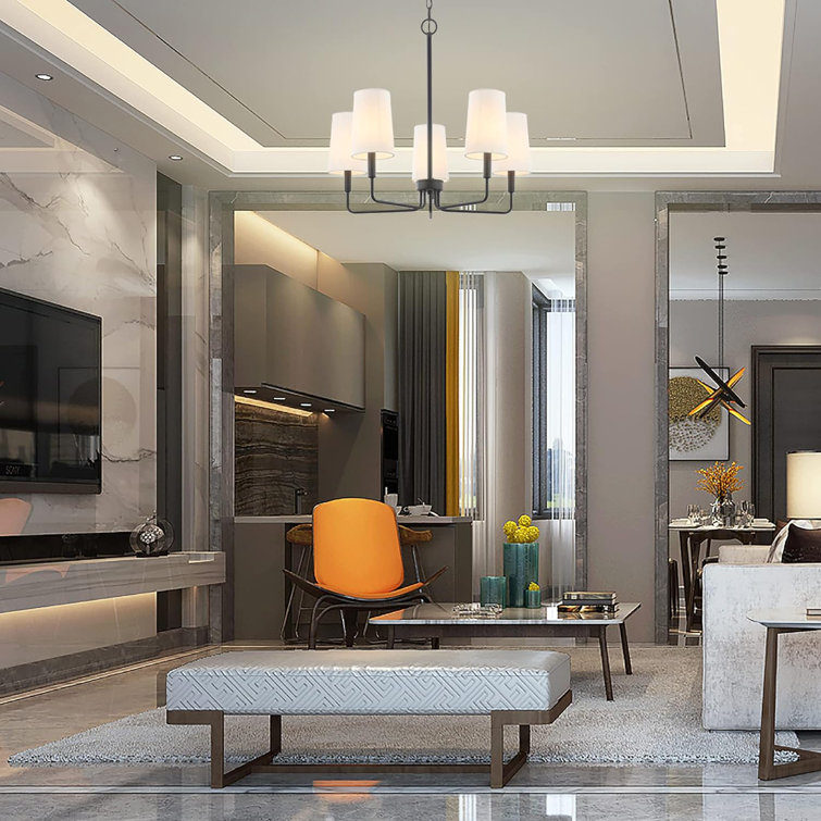 Mercer41 White Fabric Shade, Farmhouse Linear Island Lighting Fixture